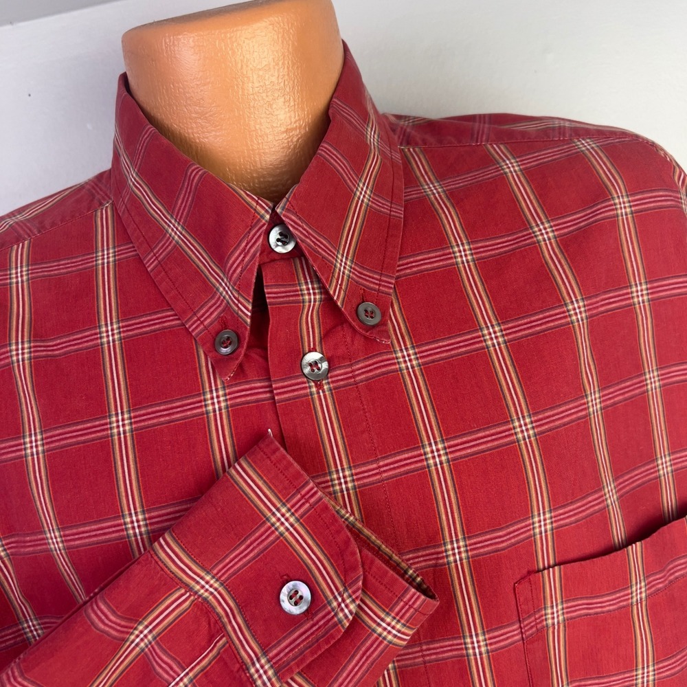 Ermenegildo Zegna Shirt Mens XL Red Excellent Plaid Cotton Button Down Italy
